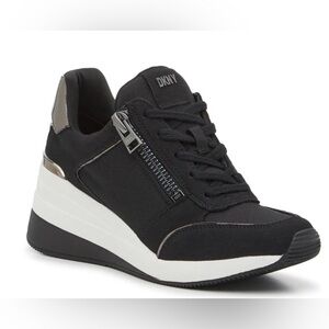 DKNY Black Wedge Sneaker with Silver Accents